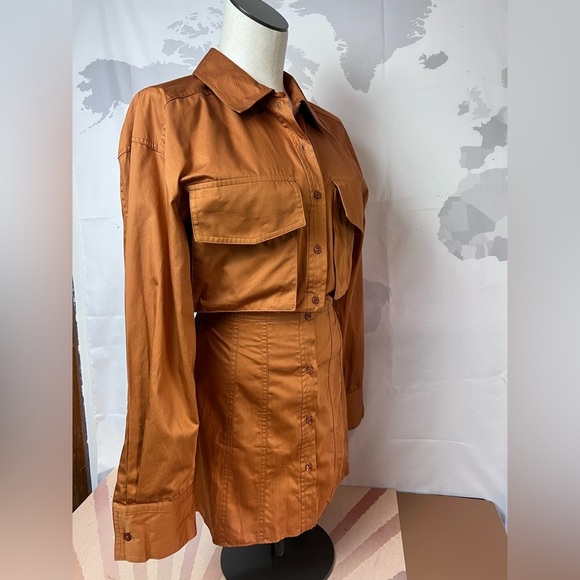 ZARA Poplin Shirt-Dress With Pockets Brown NWOT - Picture 10 of 13